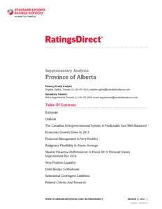 Supplementary Analysis:  Province of Alberta Primary Credit Analyst: Stephen Ogilvie, Toronto[removed]; [removed] Secondary Contact: