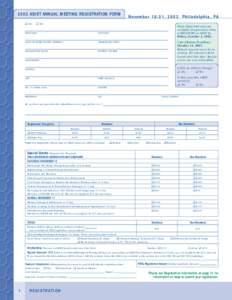 2002 ASIST ANNUAL MEETING REGISTRATION FORM ❑ Mr. N o v e m b e r[removed] , [removed]P h i l a d e l p h i a , PA  ❑ Ms.