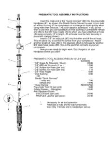 PNEUMATIC TOOL ASSEMBLY INSTRUCTIONS Insert the male end of the “Quick Connect” (#2) into the pneumatic handpiece (#1) as shown (the Staubli Quick Connect is used to turn tools off without turning off the compressor 