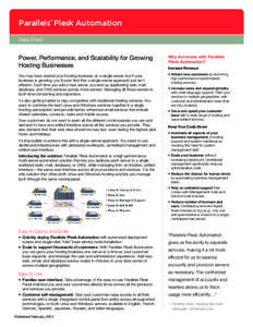 Parallels Plesk Automation ® Data Sheet  Power, Performance, and Scalability for Growing