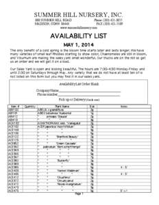 SUMMER HILL NURSERY, INC. 888 SUMMER HILL ROAD Phone[removed]MADISON, CONN[removed]FAX[removed]www.summerhillnursery.com!