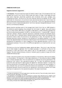 CRISES AND MARX’S LAW Guglielmo Carchedi, August 2015 I. Introduction. This work tests empirically the validity of Marx’s law of the tendential fall in the average rate of profit (from now on, Marx’s Law) as a theo