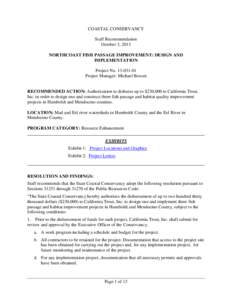 COASTAL CONSERVANCY Staff Recommendation October 3, 2013 NORTHCOAST FISH PASSAGE IMPROVEMENT: DESIGN AND IMPLEMENTATION Project No[removed]