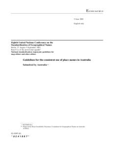 E/CONF.94/CRP.19 5 June 2002 English only Eighth United Nations Conference on the Standardization of Geographical Names