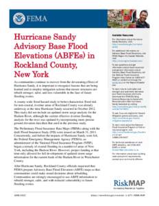 Hurricane Sandy Advisory Base Flood Elevations (ABFEs) in Rockland County, New York As communities continue to recover from the devastating effects of