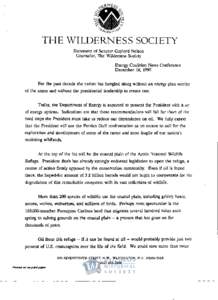 THE WILDERNESS SOCIETY   Statement of Senator Gaylord Nelson Counselor, The Wilderness Society