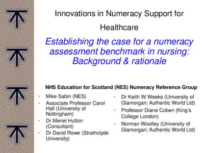 Innovations in Numeracy Support for  Healthcare Establishing the case for a numeracy assessment benchmark in nursing: