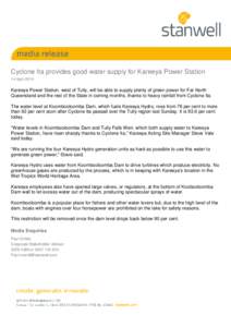 Media release - letterhead - cyclone ita provides good water for Kareeya