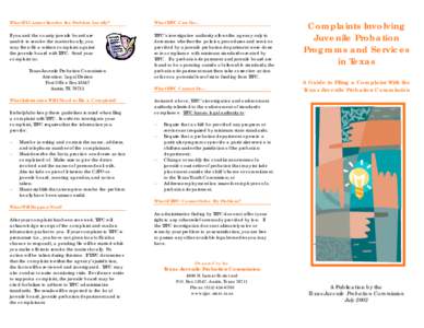 TJPC-FS[removed]Brochure - Complaints Involving Juvenile Probation Programs and Services in Texas, English Version