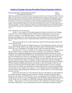 Southern Campaign American Revolution Pension Statements & Rosters Pension application of Edmund Jennings S4439 Transcribed by Will Graves f29VA[removed]