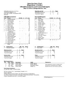 Soccer Box Score (Final) @AggieSoccer #12thMan UMass Minutewomen vs #20 Texas A&M Aggies (Sep 13, 2013 at College Station, Tex) UMass Minutewomen[removed]vs. Texas A&M Aggies[removed])