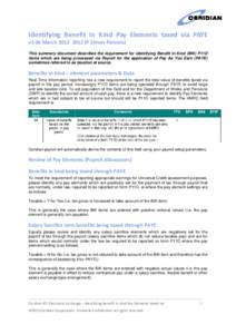 Identifying Benefit In Kind Pay Elements taxed via PAYE v3 06 March[removed]P Simon Parsons) This summary document describes the requirement for identifying Benefit In Kind (BIK) P11D items which are being processed v