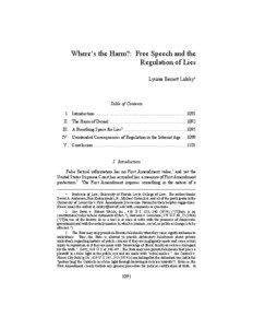 Where’s the Harm?: Free Speech and the Regulation of Lies Lyrissa Barnett Lidsky