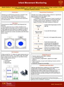 Infant Movement Monitoring Ebrahim Sarkhouh1, Joanne Kao1, Erik Byargeon1, Ivan Trujillo-Priego2, Luciano Nocera1, Antonio Ortega1 and Beth A. Smith2 (1) Integrated Media Systems Center, (2) Biokinesiology and Physical T