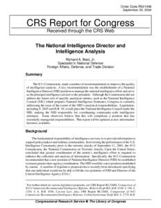 The National Intelligence Director and Intelligence Analysis