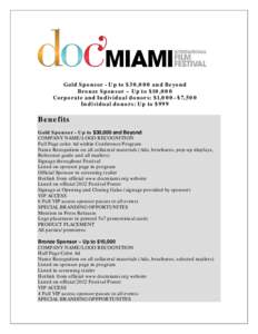 BECO  E A SPONSOR Gold Sponsor - Up to $30,000 and Beyond Bronze Sponsor – Up to $10,000 Corporate and Individual donors: $1,000- $7,500