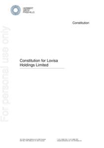 For personal use only  Constitution Constitution for Lovisa Holdings Limited