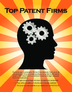 Top Patent Firms  The list this year is comprised of 356 law firms/individuals. Thank you to all