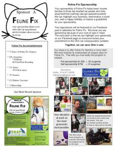 Feline Fix Sponsorship  Sponsor A FELINE FIX Your sponsorship allows us to