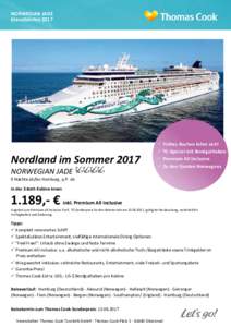 NORWEGIAN JADE Kreuzfahrten 2017 Nordland im Sommer 2017 NORWEGIAN JADE