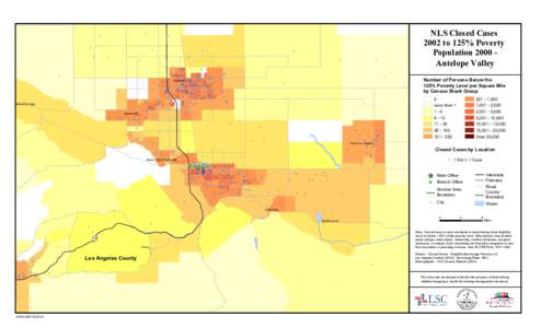 NLS Closed Cases 2002 to 125% Poverty Population 2000 Antelope Valley ! !