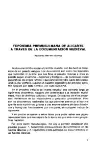 TOPONIMIA PREMUSULMANA DE ALICANTE A TRAVÉS DE LA DOCUMENTACIÓN MEDIEVAL Abelardo Herrero Alonso