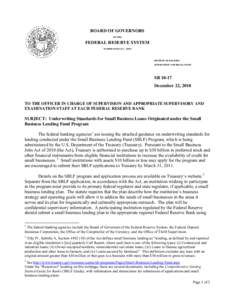 FRB: Supervisory Letter SR[removed]on underwriting standards for small business loans originated under the Small Business Lending Fund Program