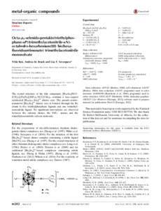 Octa-[mu]3-selenido-pentakis(triethylphosphane-[kappa]P)(trimethylacetonitrile-[kappa]N)-octahedro-hexarhenium(III) bis(hexafluoridoantimonate) trimethylacetonitrile monosolvate