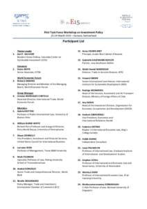 First Task Force Workshop on Investment Policy[removed]March 2015 – Geneva, Switzerland Participant List  1.