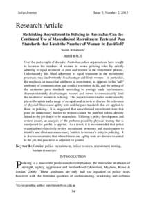 Salus Journal  Issue 3, Number 2, 2015 Research Article Rethinking Recruitment in Policing in Australia: Can the