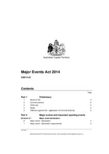 Australian Capital Territory  Major Events Act 2014 A2014-42  Contents