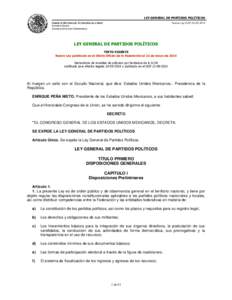 LEY GENERAL DE PARTIDOS POLÍTICOS CÁMARA DE DIPUTADOS DEL H. CONGRESO DE LA UNIÓN Nueva Ley DOFSecretaría General