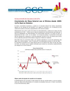 10 Diciembre[removed]Su tasa promedio de largo plazo es de 5,5% Crecimiento de Masa Salarial cae al Mínimo desde 2009: 2,2% Real en Octubre