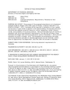 NOTICE OF RULE DEVELOPMENT DEPARTMENT OF FINANCIAL SERVICES Division of Insurance Agents and Agency Services RULE NO.: 69B[removed]69B[removed]