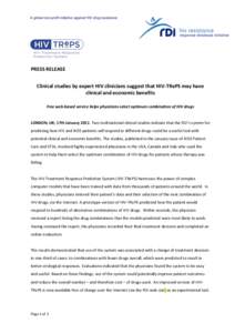 A global non-profit initiative against HIV drug resistance  	
   PRESS	
  RELEASE	
   	
  