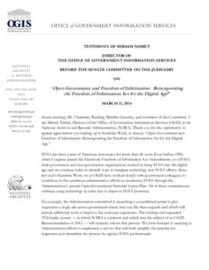 TESTIMONY OF MIRIAM NISBET DIRECTOR OF THE OFFICE OF GOVERNMENT INFORMATION SERVICES BEFORE THE SENATE COMMITTEE ON THE JUDICIARY ON