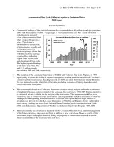 LA BLUE CRAB ASSESSMENT[removed]Page 1 of 55  Assessment of Blue Crab Callinectes sapidus in Louisiana Waters 2011 Report Executive Summary