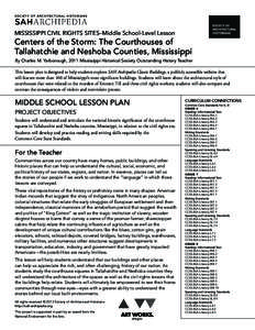 Mississippi Civil Rights Sites–Middle School-Level Lesson  Centers of the Storm: The Courthouses of Tallahatchie and Neshoba Counties, Mississippi By Charles M. Yarborough, 2011 Mississippi Historical Society Outstandi