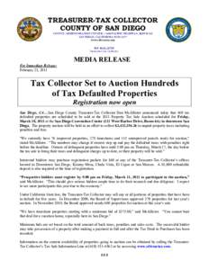 TREASURER-TAX COLLECTOR COUNTY OF SAN DIEGO COUNTY ADMINISTRATION CENTER • 1600 PACIFIC HIGHWAY, ROOM 162 SAN DIEGO, CALIFORNIAwww.sdtreastax.com DAN McALLISTER