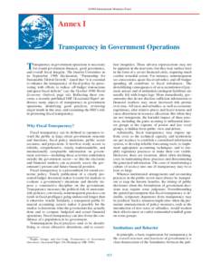 IMF World Economic Outlook, May[removed]Annex I. Transparency in Government Operations, Annex II.  Recent Developments in Primary Commodity Markets