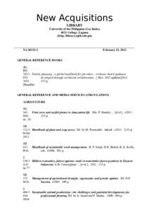 New Acquisitions LIBRARY University of the Philippines Los Baños 4031 College, Laguna (http://library.uplb.edu.ph) ________________________________________________________________________________