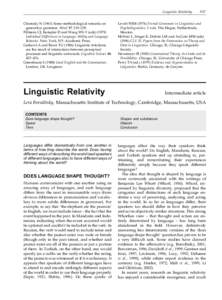 Linguistic Relativity Chomsky NSome methodological remarks on generative grammar. Word 17: 219±239. Fillmore CJ, Kempler D and Wang WS-Y (edsIndividual Differences in Language Ability and Language Behav