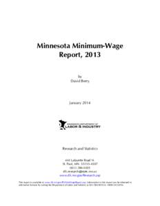 Minnesota Minimum-Wage Report, 2013 by David Berry  January 2014