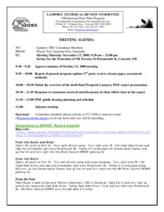 LAMPREY TECHNICAL REVIEW COMMITTEE NH Instream Flow Pilot Program New Hampshire Department of Environmental Services PO Box[removed]Hazen Drive - Concord, NH[removed]Phone: [removed]Fax: [removed]Email: Wayne.