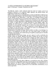 “50 AÑOS CONTRIBUYENDO AL PROGRESO DE MISIONES” Diario “El Territorio”, Posadas, 14 de febrero de 1967. “En Eldorado, donde se halla radicado desde hace más de 5 lustros, uno de sus