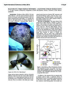 Eighth International Conference on Mars[removed]pdf BLACK BEAUTY: UNIQUE MARTIAN METEORITE – A MATCH FOR AVERAGE MARTIAN CRUST. C. B. Agee, Institute of Meteoritics, Department of Earth and Planetary Sciences, Uni