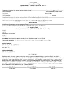 Secretary of State Certificate and Order for Filing PERMANENT ADMINISTRATIVE RULES  A Statement of Need and Justification accompanies this form.