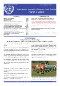 UNAA(SA) Newsletter: Planet 3 Digest  Volume 34 October 2014 http://www.unaasa.org.au/  United Nations Association of Australia, South Australia