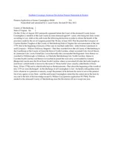 Southern Campaign American Revolution Pension Statements & Rosters Pension Application of James Cunningham S8268 VA Transcribed and annotated by C. Leon Harris. Revised 29 May[removed]County of Mecklenburg } State of Virgi