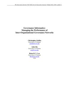 The Innovation Journal: The Public Sector Innovation Journal, Volume 16(1), 2011, article 3 .  Governance Informatics: Managing the Performance of Inter-Organizational Governance Networks